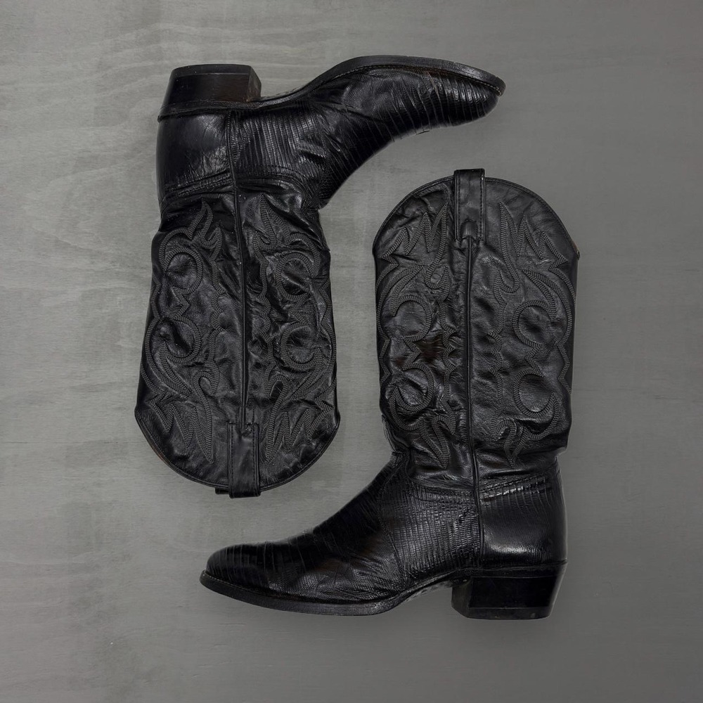 Vintage Imperial Lizard Cowboy Boots Black Exotic Skin Western Stitched 10 D